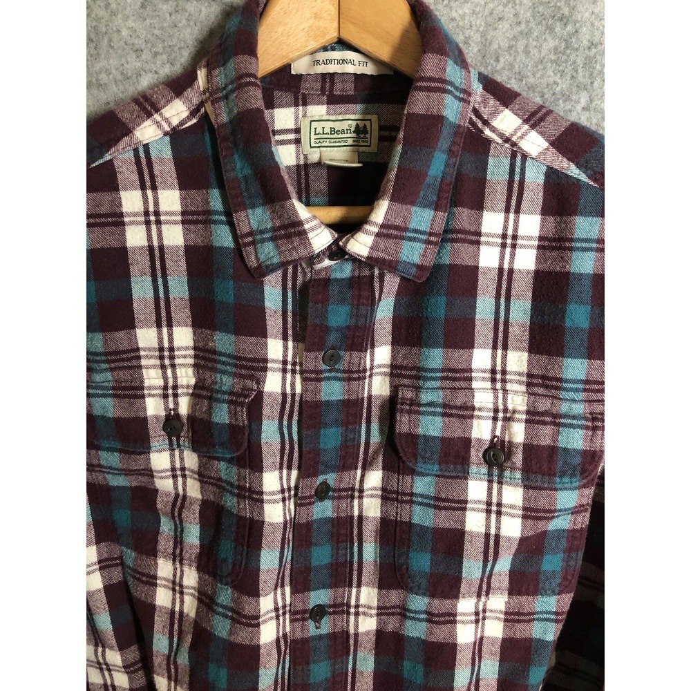 L.L.Bean Shirt LT Blue Plaid Signature Flannel Slim Hike Fish Camp Casual